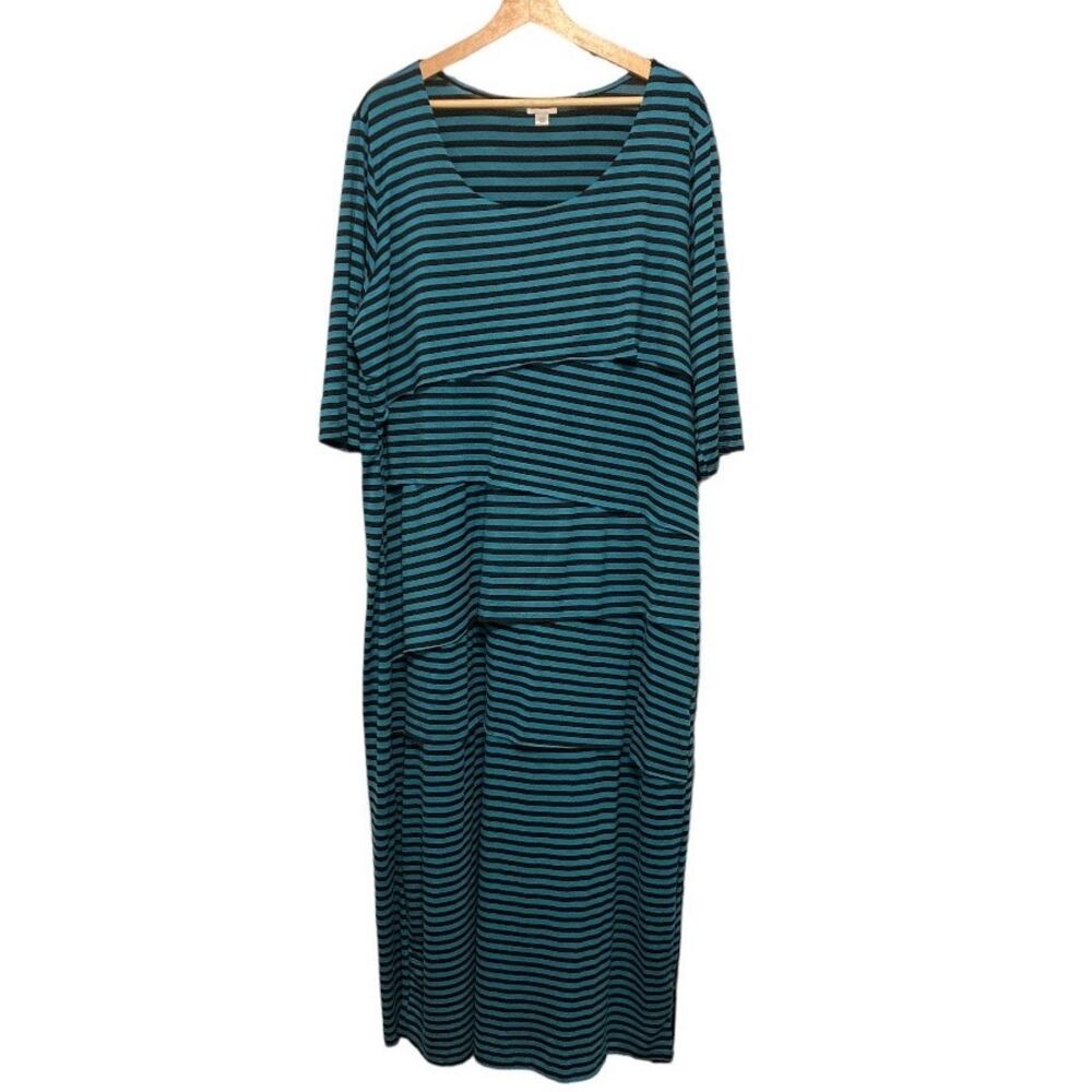 Avenue Black and Blue Stripe Tiered Maxi Dress Size 26/28